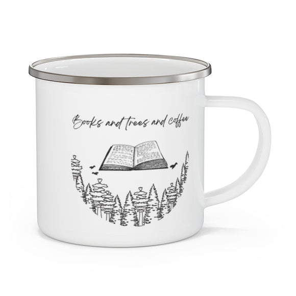 Books and Trees and Coffee Enamel Camping Mug