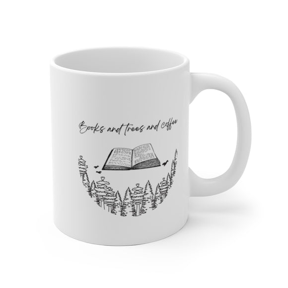 Books and Trees and Coffee White Ceramic Mug